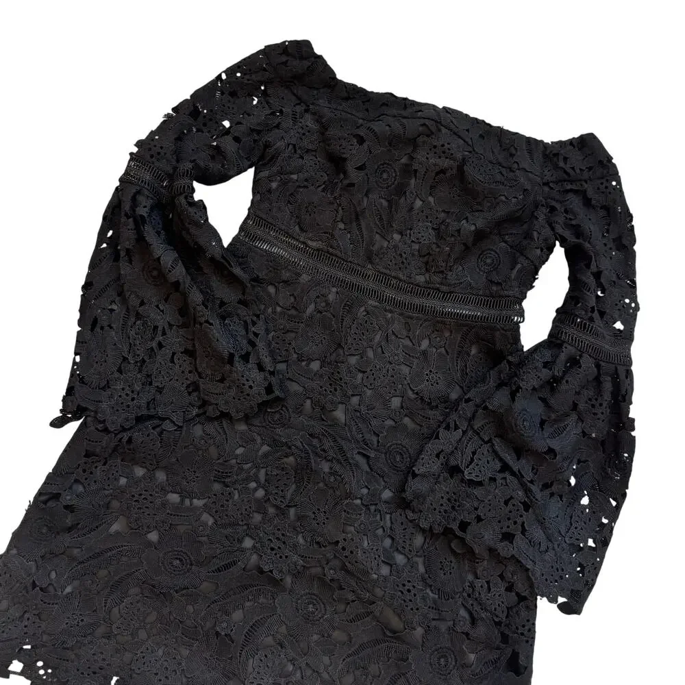 Cynthia Rowley Wild Flower Lace Mini Dress Black Women's 2 Coquette Whimsigoth - Picture 10 of 16